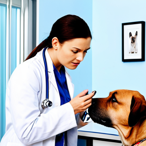 Home 18 **A veterinarian in a bright, modern clinic, carefully communicating with a concerned pet owner while examining a dog.** (Focus on communication and empathy)